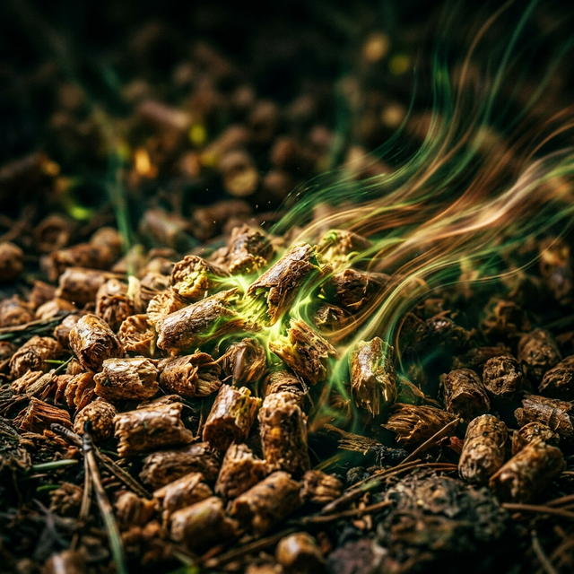 Earthy odor-neutralizing energy into pine granules